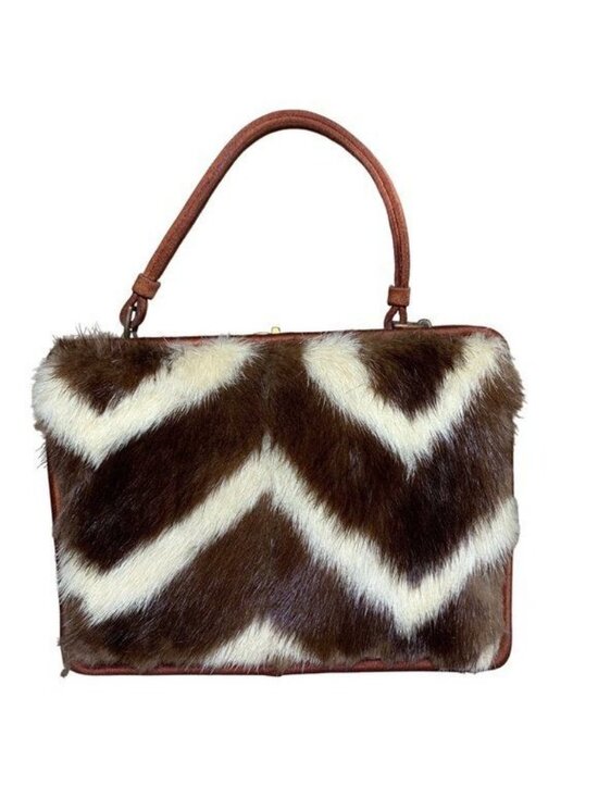 Handbags - Vtg NETTIE ROSENSTEIN Mink Fur Silk Animal Print Handbag Purse 1950s